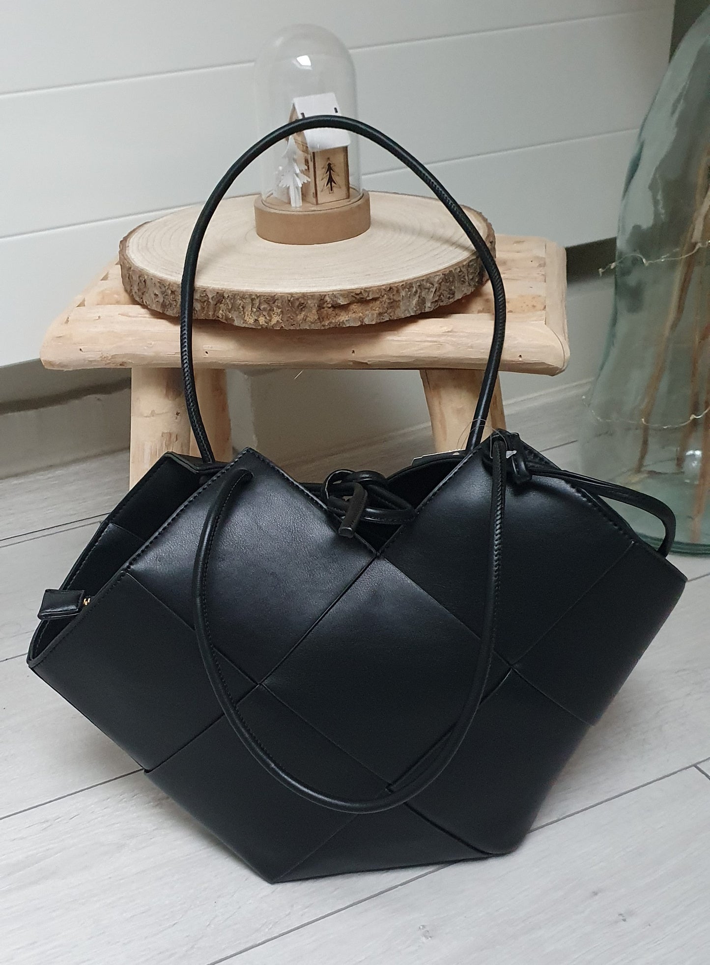 Sac shopper en faux cuir tissé