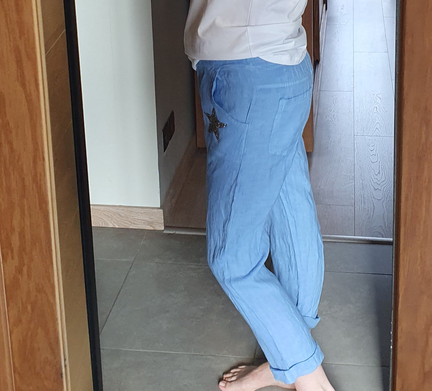 Pantalon lin bleu ciel