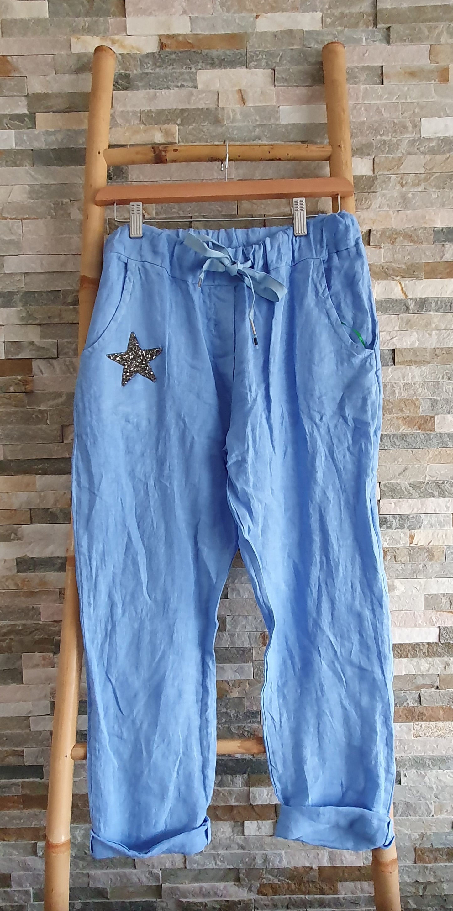 Pantalon lin bleu ciel