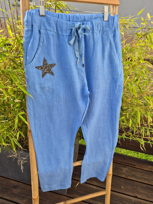 Pantalon lin bleu ciel