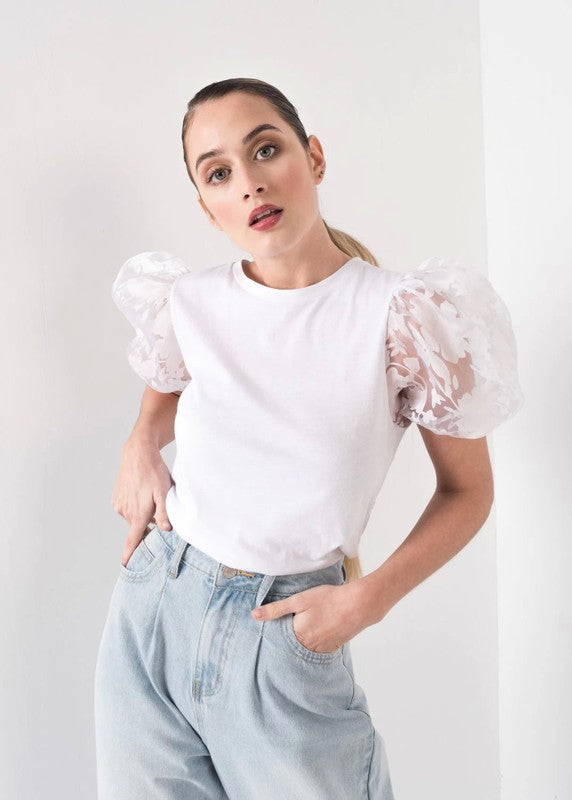 Tee-shirt blanc manches organza