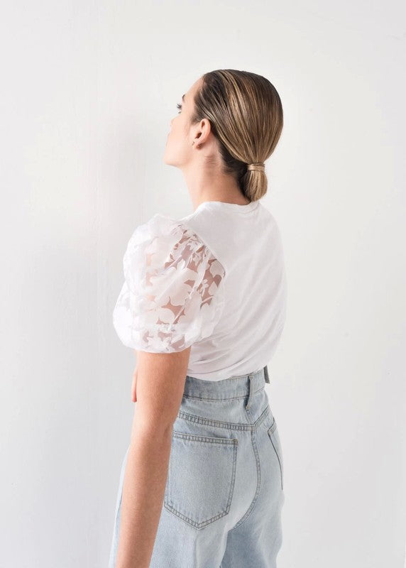 Tee-shirt blanc manches organza