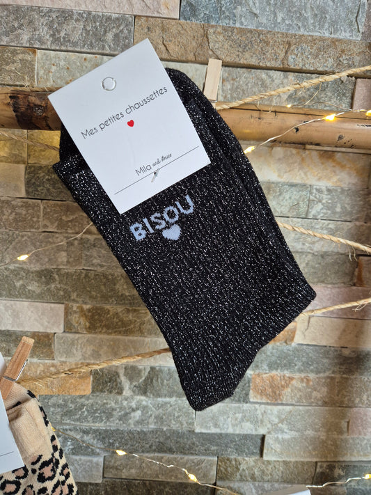 Chaussettes noires à message bisou