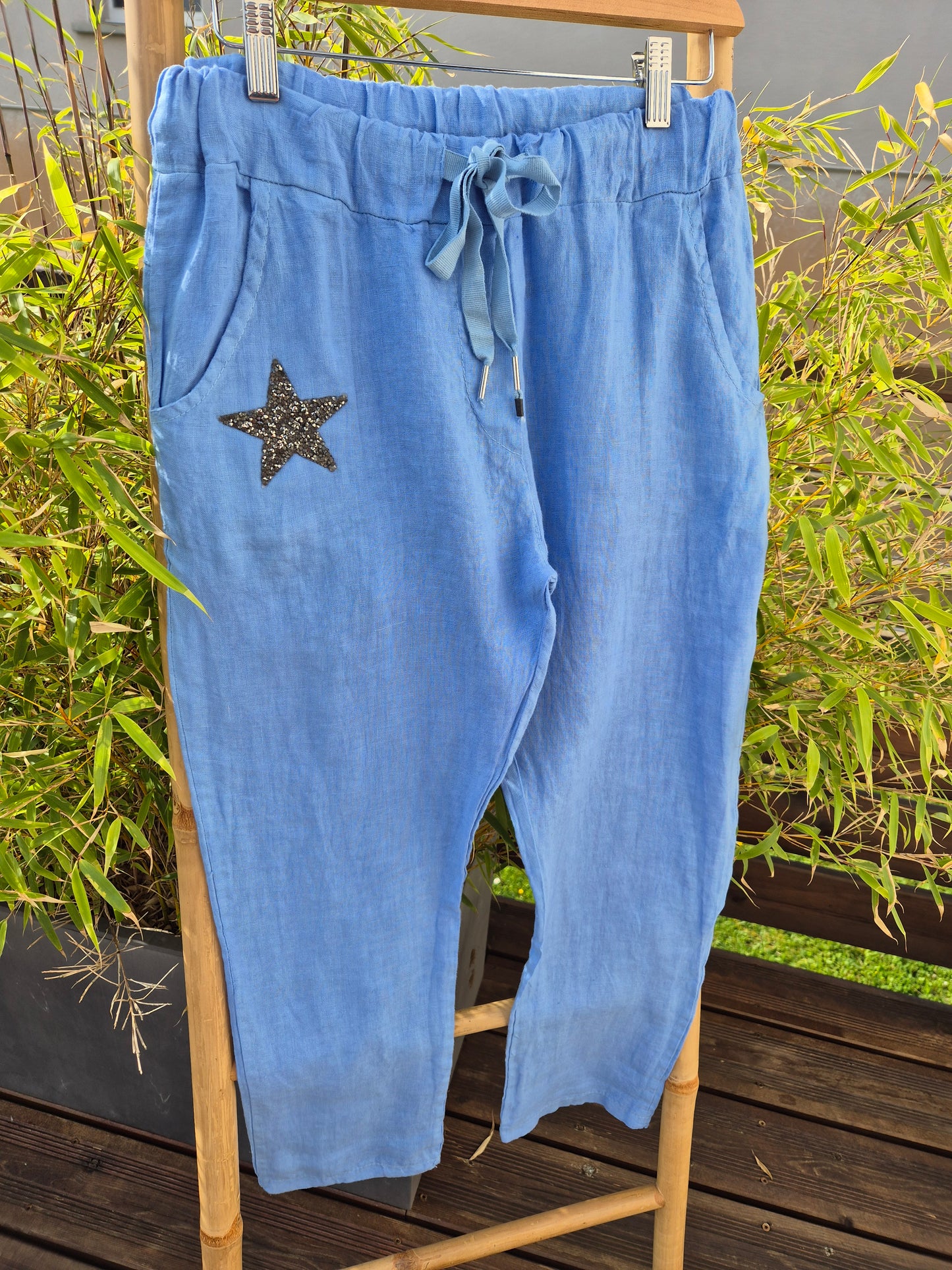 Pantalon lin bleu ciel