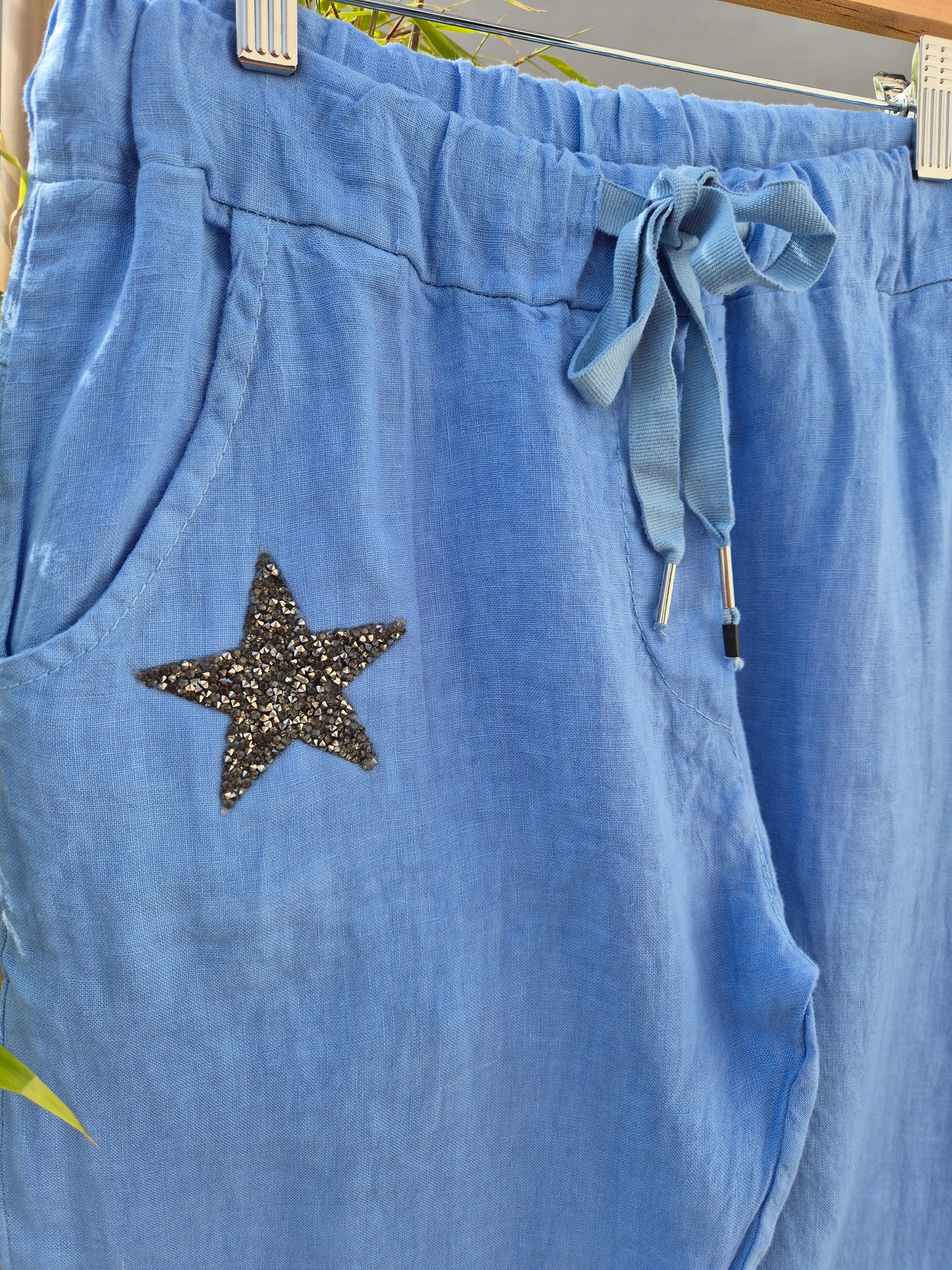 Pantalon lin bleu ciel