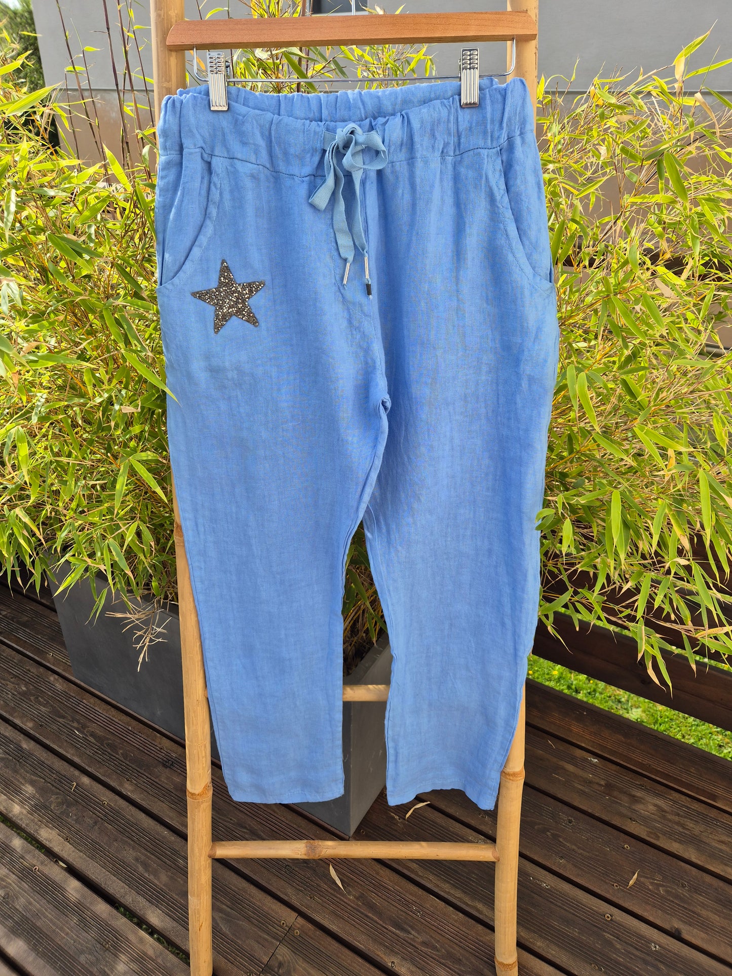 Pantalon lin bleu ciel