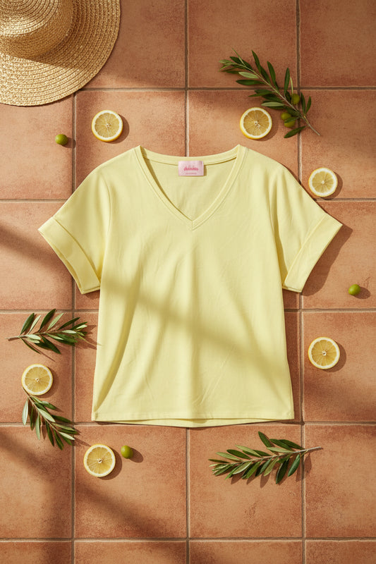 T-shirt col V jaune