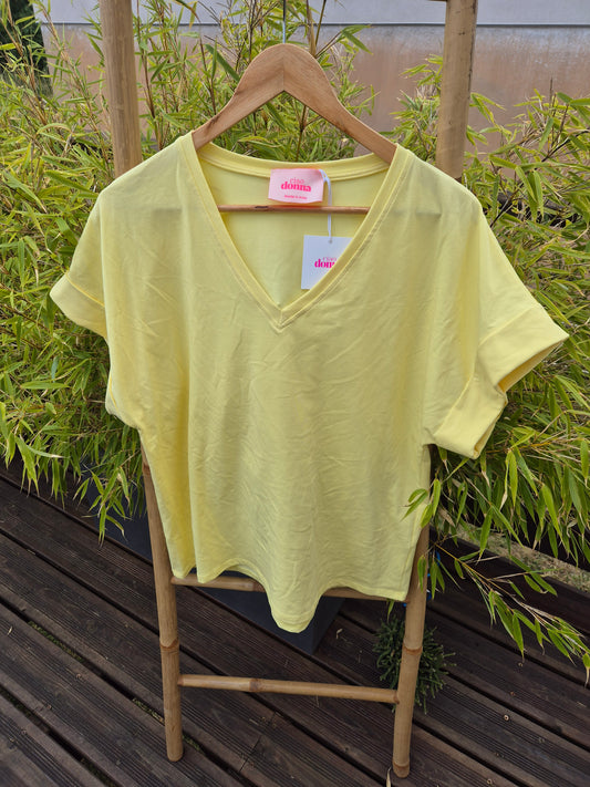 T-shirt col V jaune