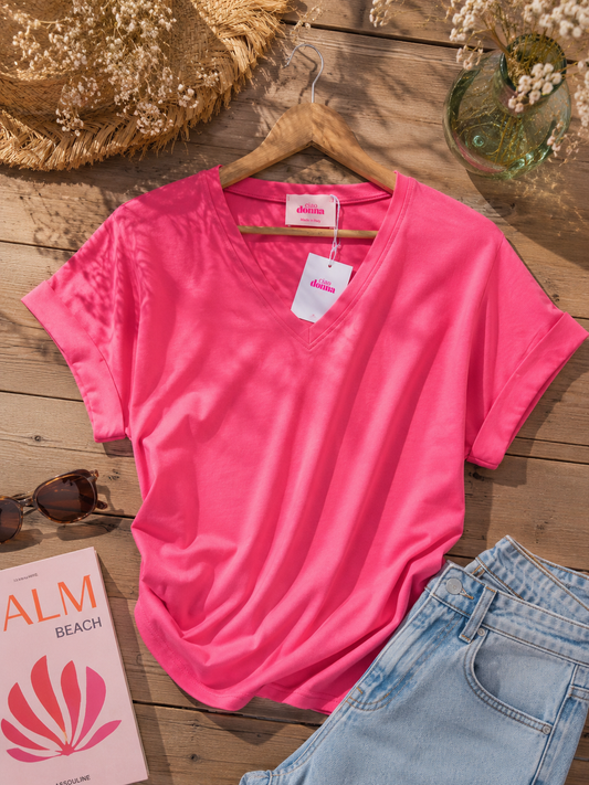 T-shirt col V rose