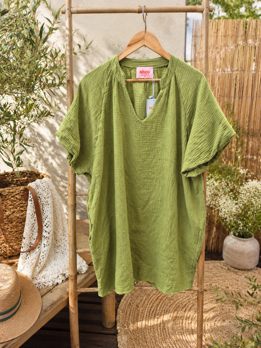Robe courte vert olive