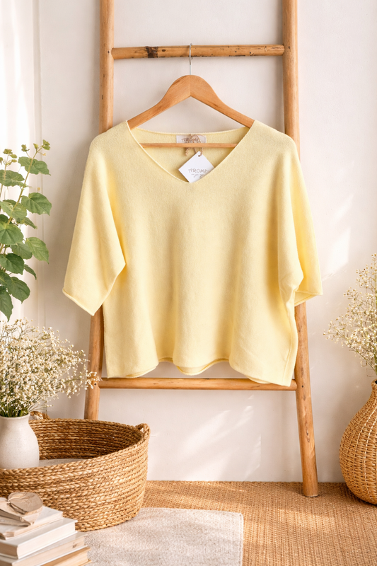 Pull  jaune  pastel manches 3/4