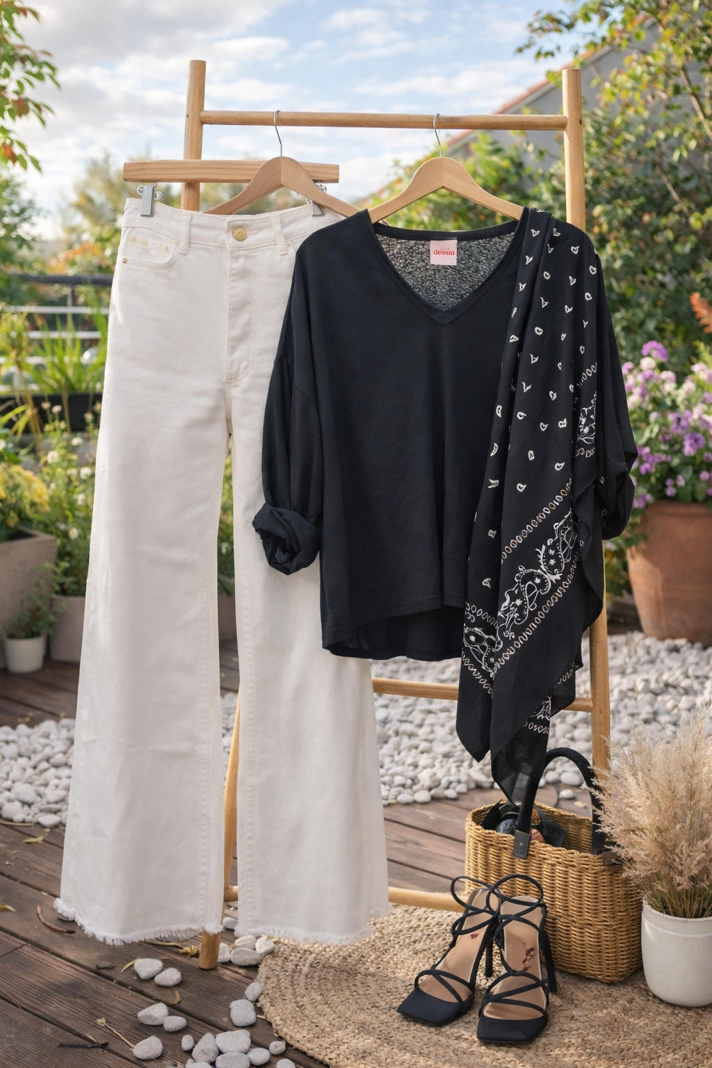 Jean Large Blanc – Finition Effilochée & Bouton Bijou