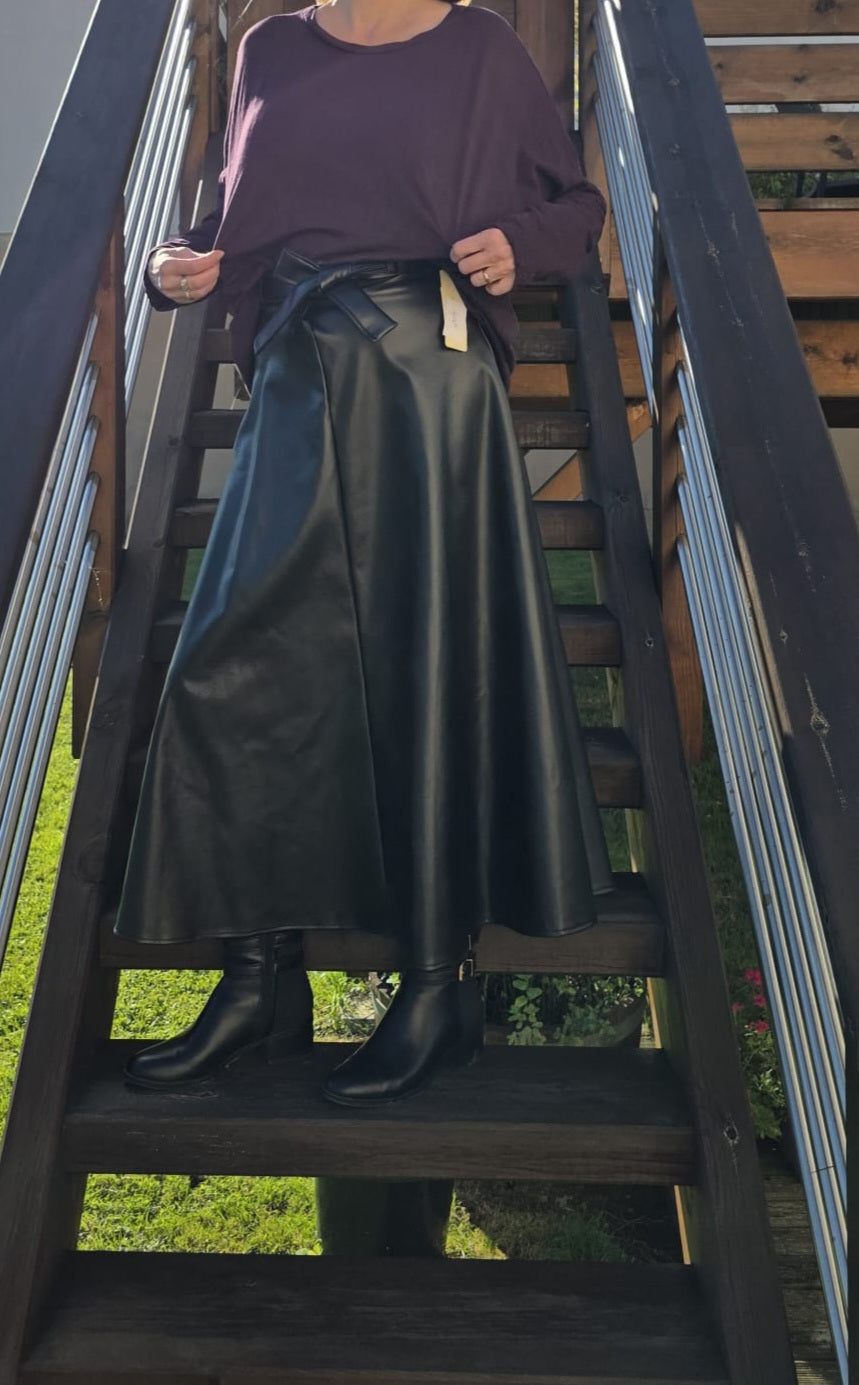 Jupe longue en simili cuir